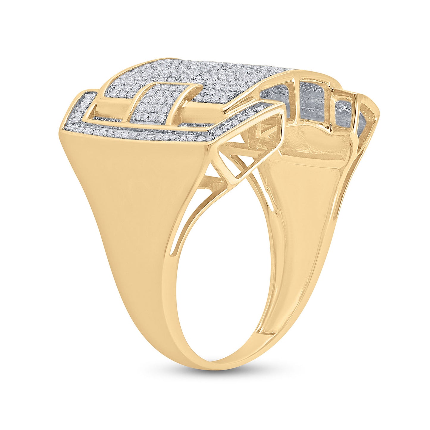 10K Yellow Gold Mens Round Diamond Cluster Ring 5/8 Cttw, Mens Size: 7-13