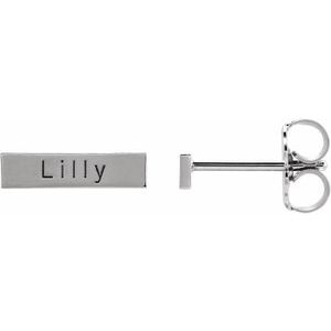 14K White Gold Engravable Bar Earrings