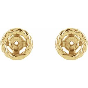 14K Yellow Gold 4 Mm Pair Polished Rope Style Earring Jackets