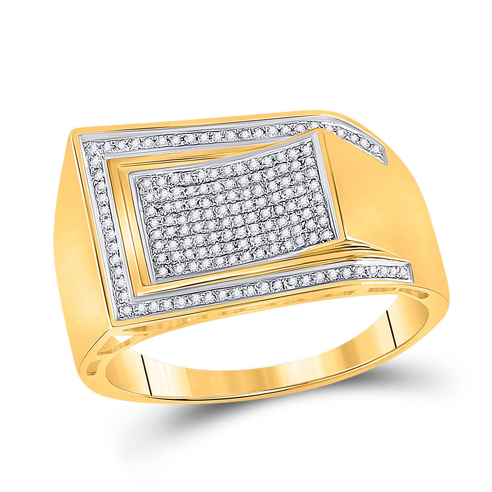 10K Yellow Gold Mens Round Diamond Arched Rectangle Cluster Ring 1/3 Cttw, Mens Size: 7-13