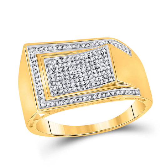 10K Yellow Gold Mens Round Diamond Arched Rectangle Cluster Ring 1/3 Cttw, Mens Size: 7-13