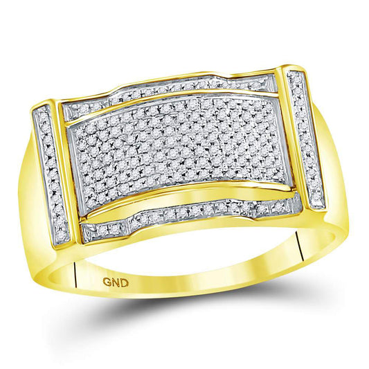 10K Yellow Gold Mens Round Diamond Rectangle Cluster Ring 1/3 Cttw, Mens Size: 7-13