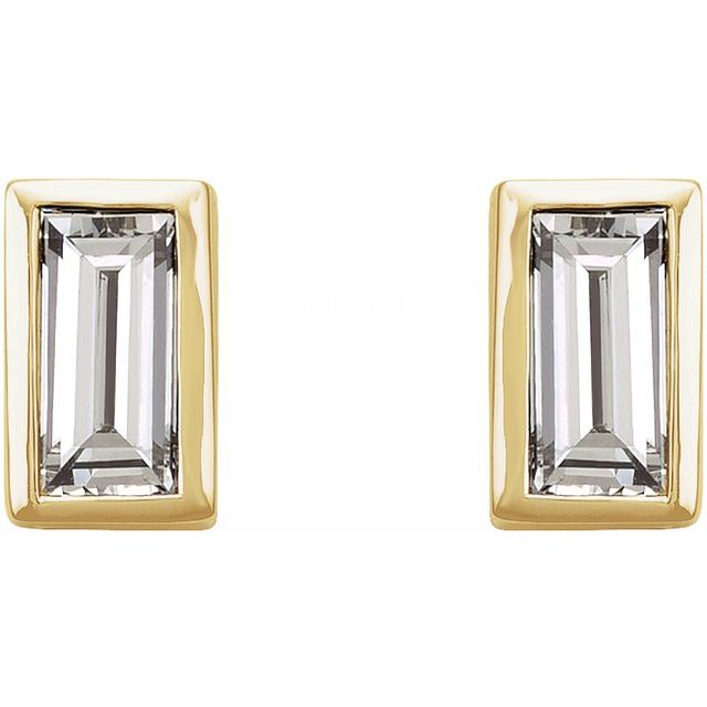 14K Yellow Or White Or Rose Gold Straight Baguette Friction Polished Natural Gemstone Bezel-Set Earrings