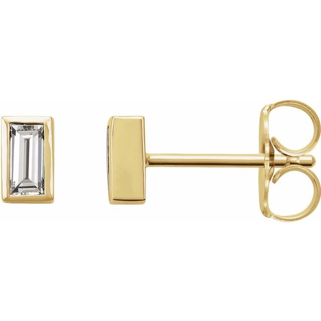 14K Yellow Or White Or Rose Gold Straight Baguette Friction Polished Natural Gemstone Bezel-Set Earrings