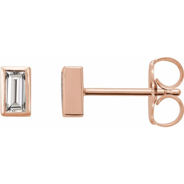 14K Yellow Or White Or Rose Gold Straight Baguette Friction Polished Natural Gemstone Bezel-Set Earrings