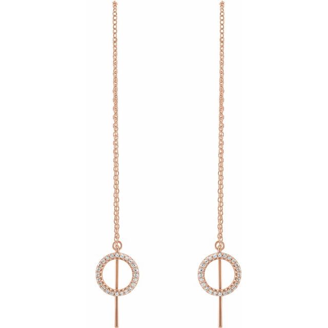 14K Rose Gold .85 Mm Round Backless Polished 1/6 Ctw Natural Diamond Geometric Threader Earrings