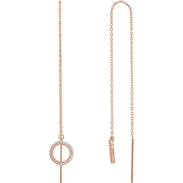 14K Rose Gold .85 Mm Round Backless Polished 1/6 Ctw Natural Diamond Geometric Threader Earrings