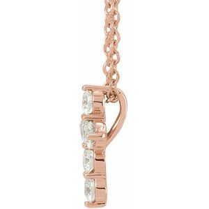 14K Rose Gold Round 10.2 X 7.9 Mm 2.2Mm G-H I1 1/4 Ctw Natural Diamond Cross Necklace, Length: 18 In