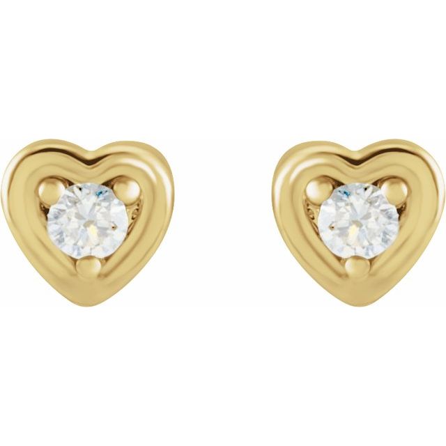 14K Yellow Gold Round Pair 1.5Mm I1, H+ Friction 3-Prong Polished .03 Ctw Natural Diamond Youth Heart Earrings