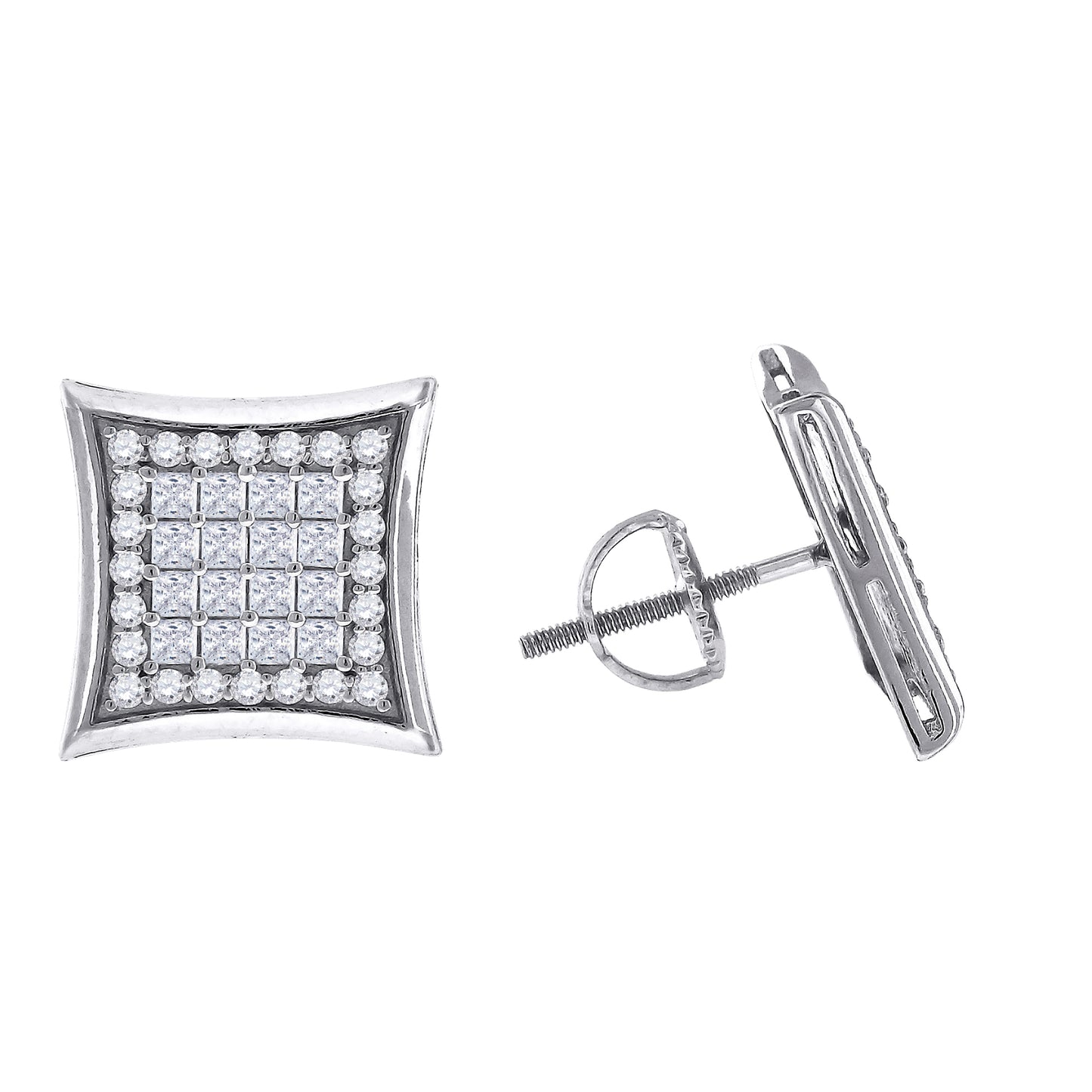 Sterling Silver Or Yellow-Tone Mens Princess Cubic Zirconia Kite Stud Earrings