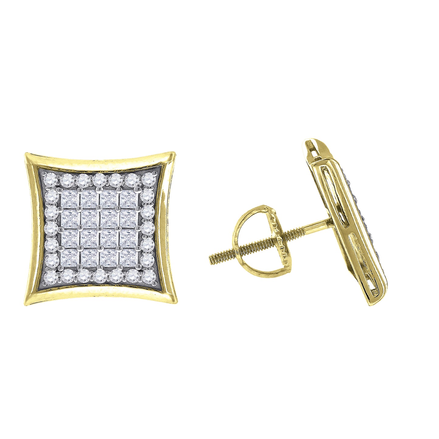 Sterling Silver Or Yellow-Tone Mens Princess Cubic Zirconia Kite Stud Earrings