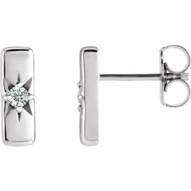 14K White Or Rose Gold 2 Mm Round Friction Back Polished .07 Ctw Lab-Grown Diamond Bar Earrings