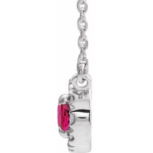 Sterling Silver Oval 5 X 3Mm G-H I1 Lab-Grown Ruby And .05 Ctw Natural Diamond Necklace, Length: 18 In