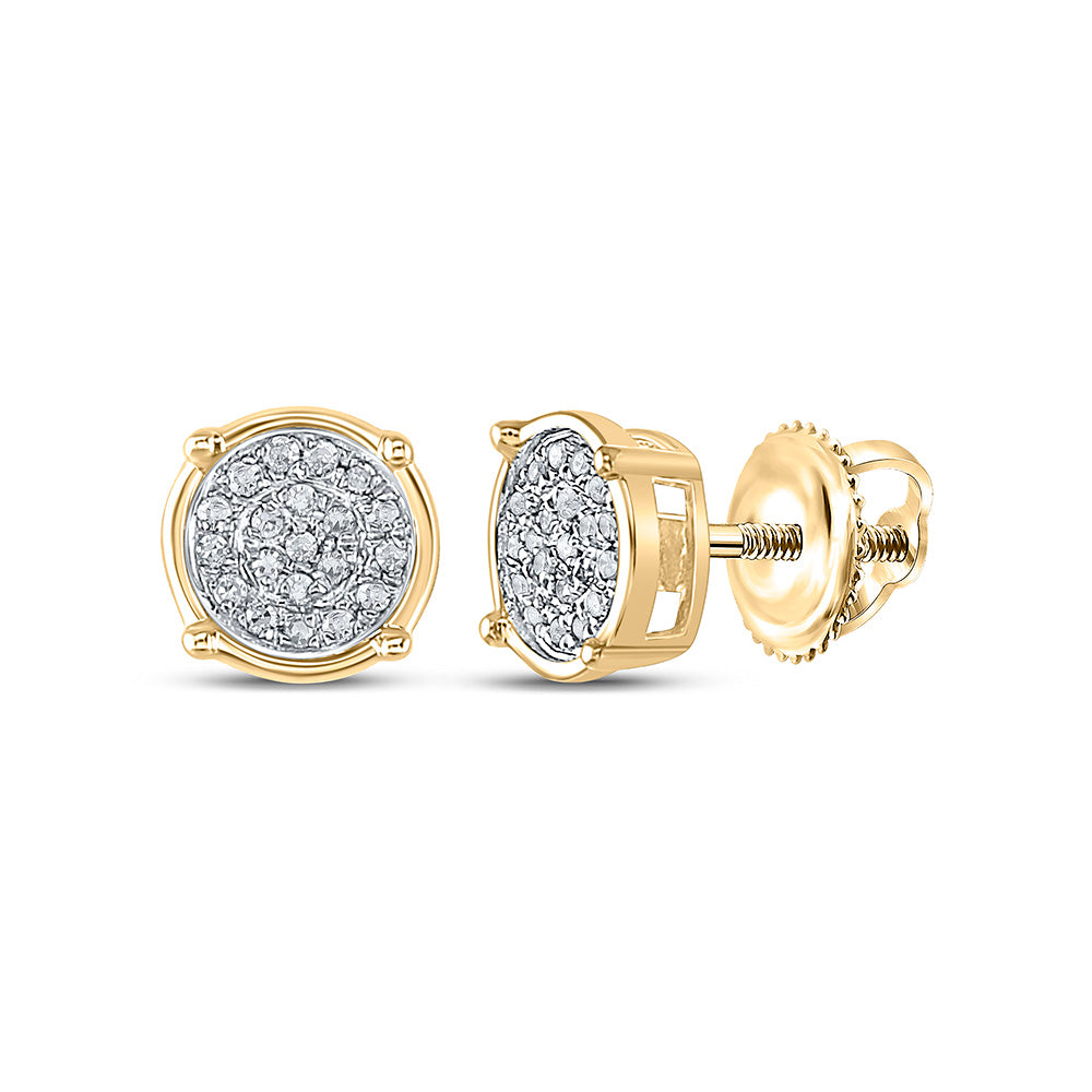 10K Yellow Gold Womens Round Diamond Circle Cluster Earrings 1/10 Cttw