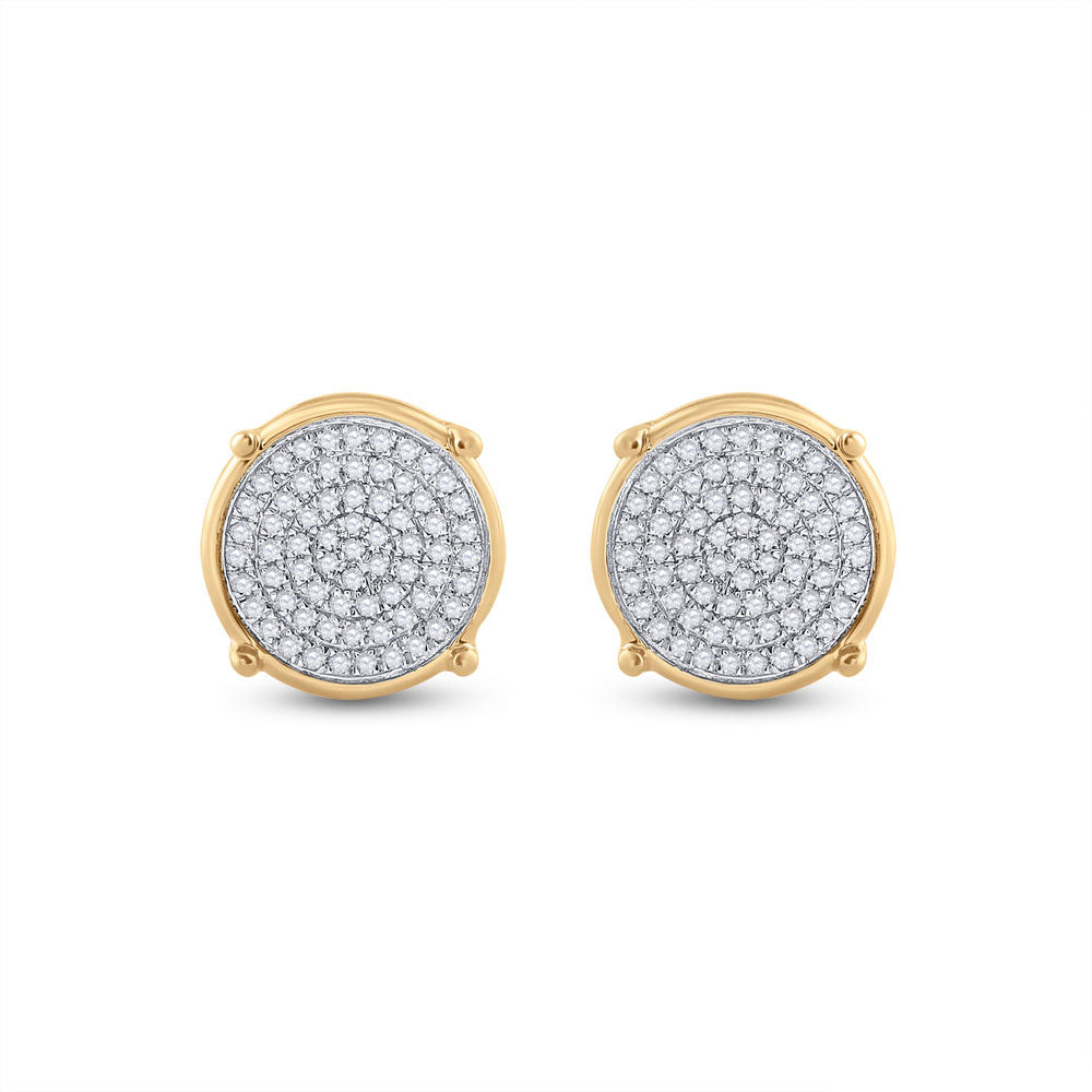 10K Yellow Gold Round Diamond Circle Disk Cluster Earrings 1/4 Cttw, Length: 0.37 In, Width: 0.35 In