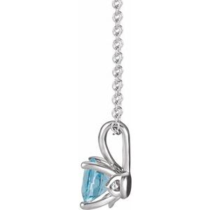 14K White Gold Round 6 Mm Natural Aquamarine Necklace, Length: 18 In