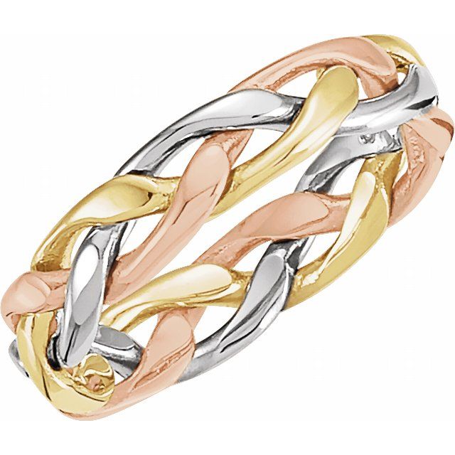 14K Yellow/White/Rose Gold 4.75 Mm Polished Woven Standard-Fit Band, Size 7.5