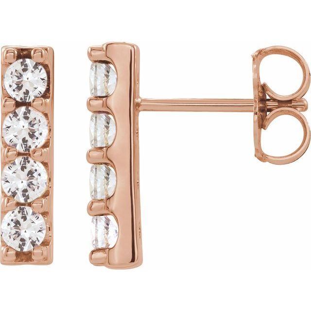 14K Yellow Or White Or Rose Gold 2.5 Mm Round Friction Back Polished 1/2 Ctw Lab-Grown Diamond Bar Earrings