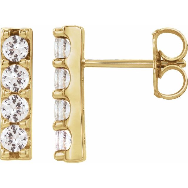 14K Yellow Or White Or Rose Gold 2.5 Mm Round Friction Back Polished 1/2 Ctw Lab-Grown Diamond Bar Earrings