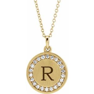 14K Yellow Gold Round 16.7 X 14.3 Mm 1.3Mm G-H I1 1/5 Ctw Natural Diamond Halo-Style Engravable Necklace, Length: 18 In