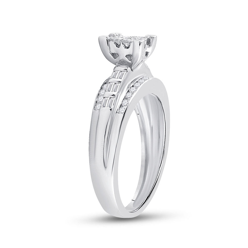Sterling Silver Princess Diamond Cluster Bridal Wedding Engagement Ring 1/2 Cttw, Womens Size: 5-10