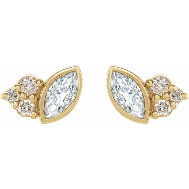 14K Yellow Gold Marquise 4 X 2 Mm Friction Back Polished 1/5 Ctw Natural Diamond Earrings