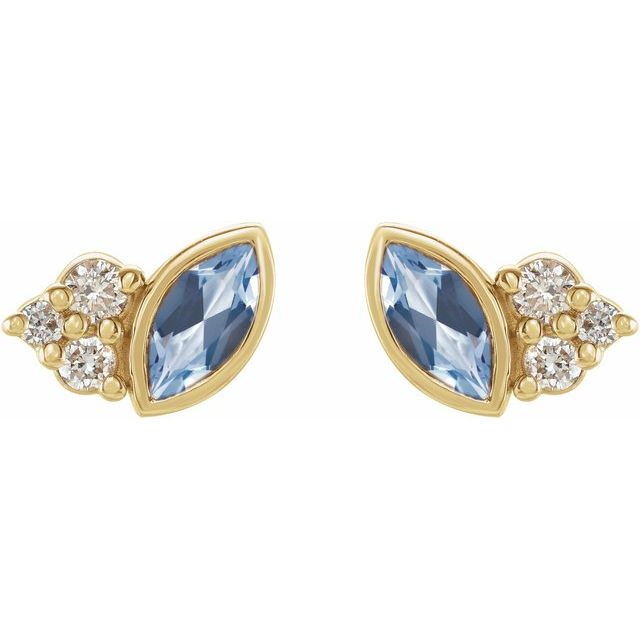 14K Yellow Or White Gold Marquise 4 X 2 Mm Friction Back Polished Natural Gemstone And .05 Ctw Natural Diamond Earrings