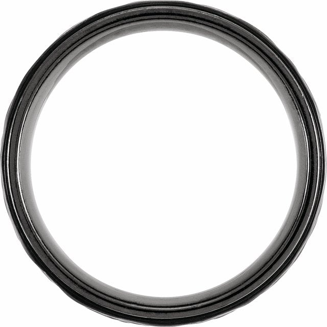 Black Titanium 8 Mm Polished Grooved Stepped-Edge Comfort-Fit Flat Band With Hammer Finish Size 8.5
