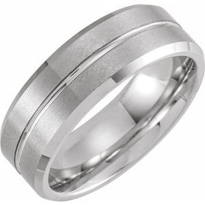 White PVD Tungsten 8 mm Beveled Grooved Matte Band