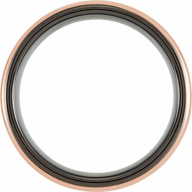18K Rose Gold PVD & Black PVD Tungsten 6 Mm Polished Grooved Comfort-Fit Flat Band With Satin Finish