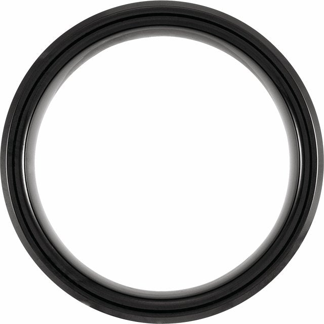 Black PVD Tungsten 8 Mm Polished Beveled-Edge Imitation Meteorite Inlay Comfort-Fit Band