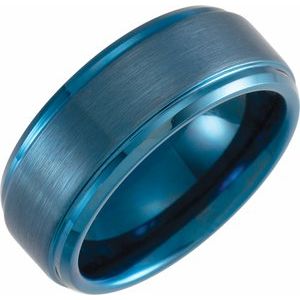 Blue PVD Tungsten 8 mm Beveled Stepped Satin Band