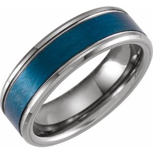 Blue PVD Tungsten 7 mm Beveled Grooved Band