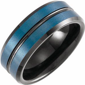 Black & Blue PVD Tungsten 8 mm Beveled Grooved Band