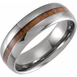 Tungsten 8 mm Half Round Band with Acacia Wood Inlay