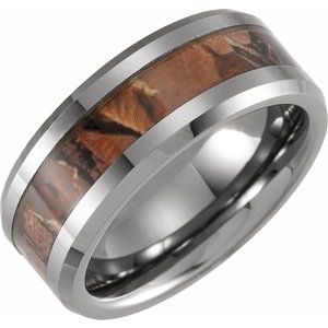 Tungsten 8 mm Beveled Band with Acacia Wood Inlay