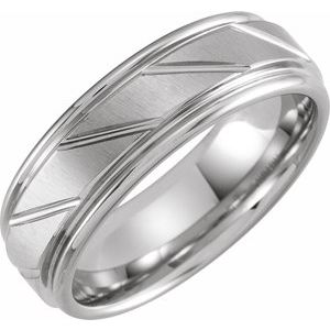 Tungsten 7 mm Flat Stepped Edge Grooved Satin Band