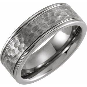Tungsten 8 mm Flat Grooved Hammered Band