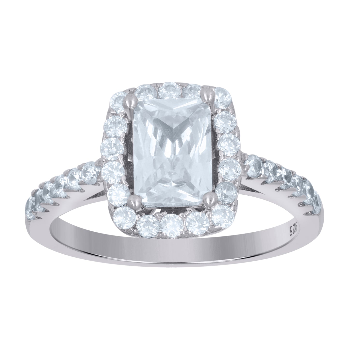 Sterling Silver Womens Emerald Cut Cubic-Zirconia Fashion Bridal Anniversary Engagement Wedding Ring
