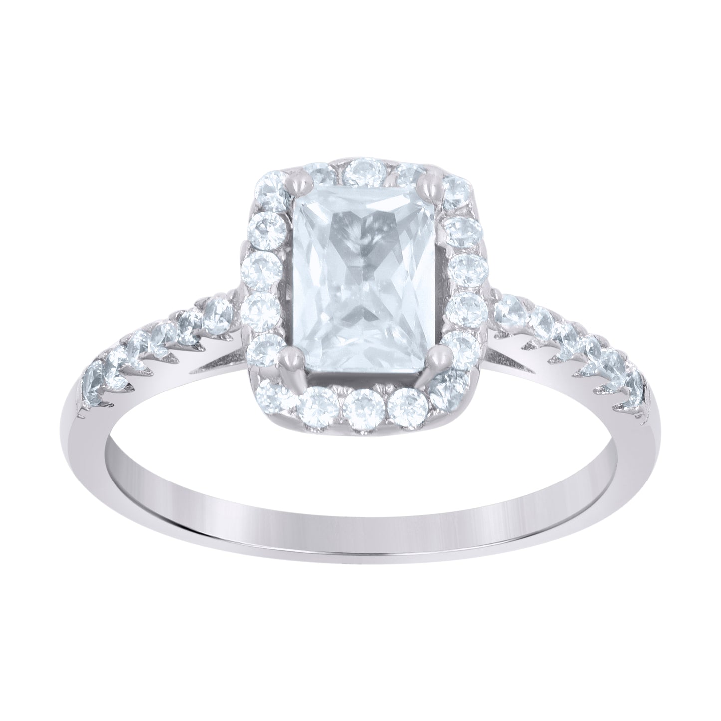 Sterling Silver Womens Emerald Cut Cubic-Zirconia Fashion Bridal Anniversary Engagement Wedding Ring