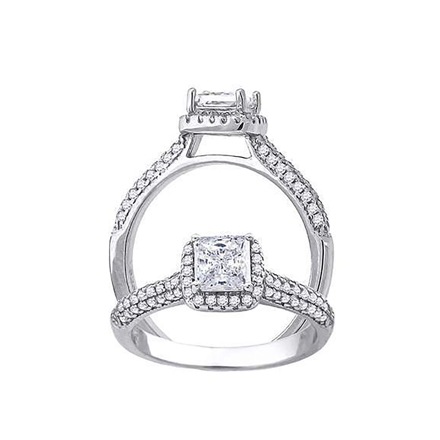 Sterling Silver Women's Princess-Cut Round Cubic-Zirconia Bridal Anniversary Engagement Wedding Ring