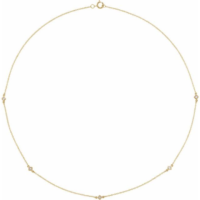 14K Yellow Gold 5-Stone Square 2 X 2 Mm I1, H+ 18 In Polished 1/4 Ctw Natural Diamond 5-Station Necklace