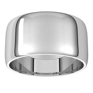 14K Yellow Or Rose Or White Gold Or Sterling Silver Or Platinum Or Palladium 10 Mm Standard Lightweight Half Round Light Band