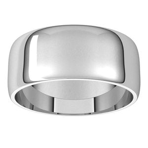 10K Yellow Or White Gold 8 Mm Standard Lightweight Half Round Light Band