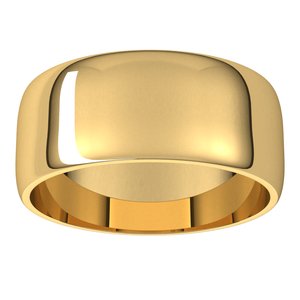10K Yellow Or White Gold 8 Mm Standard Lightweight Half Round Light Band