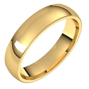 14K Yellow Or White Gold Or Platinum 4.5 Mm Half Round Comfort Fit Light Band