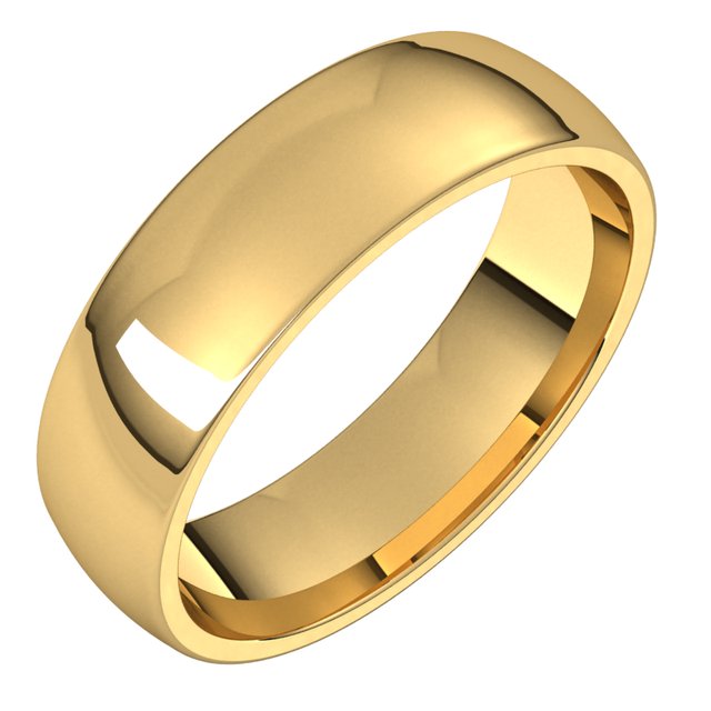 14K Yellow Or White Or Rose Gold Or Palladium Lightweight Comfort-Fit Half Round Band