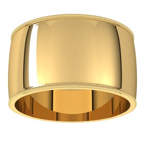 14K Yellow Gold 11 Mm Lightweight Milgrain Half Round Light Band Size 6.5