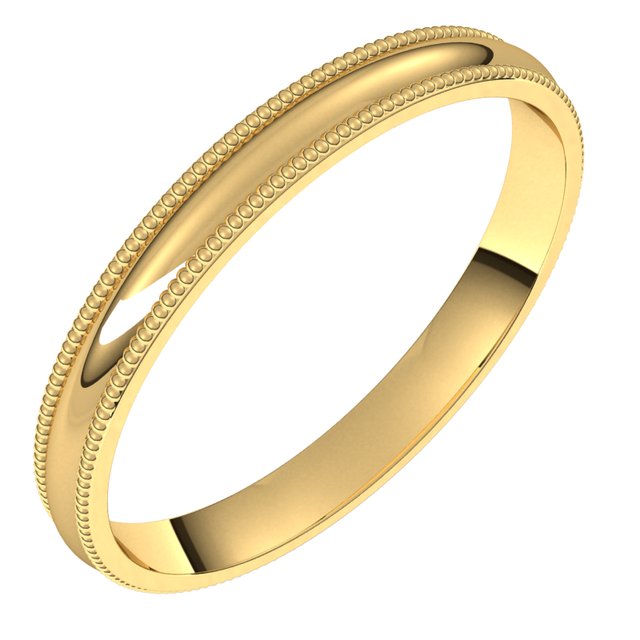 10K Yellow Or White Or Rose Gold Milgrain Half Round Comfort Fit Light Band