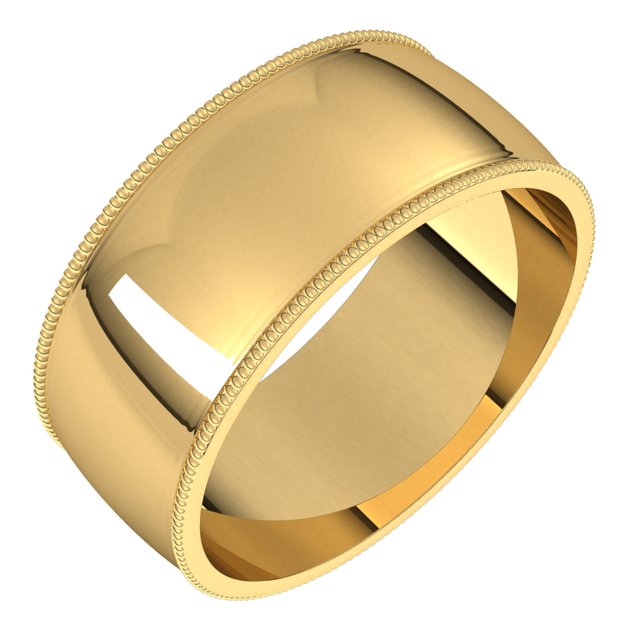 10K Yellow Or White Or Rose Gold Standard Lightweight Milgrain Half Round Band